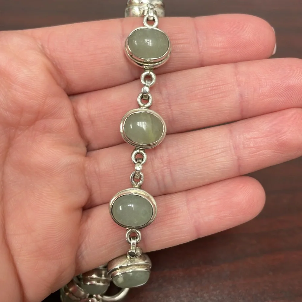 Silver Tone Bracelet with Gray/Green Stones